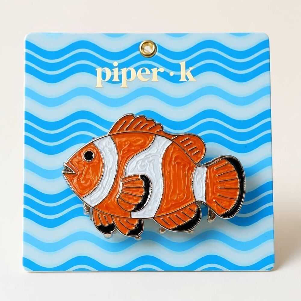 🔹️NWT Orange, Ivory, & Gold Nemo Clown Fish Metal Hair Clip